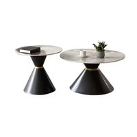 Coffee Table Set Built for Modern Luxury, Brushed Gold Base, High-Gloss Stone Top, Dual Table Design