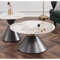 Coffee Table Set Built for Modern Luxury, Brushed Gold Base, High-Gloss Stone Top, Dual Table Design