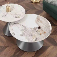 Coffee Table Set Built for Modern Luxury, Brushed Gold Base, High-Gloss Stone Top, Dual Table Design